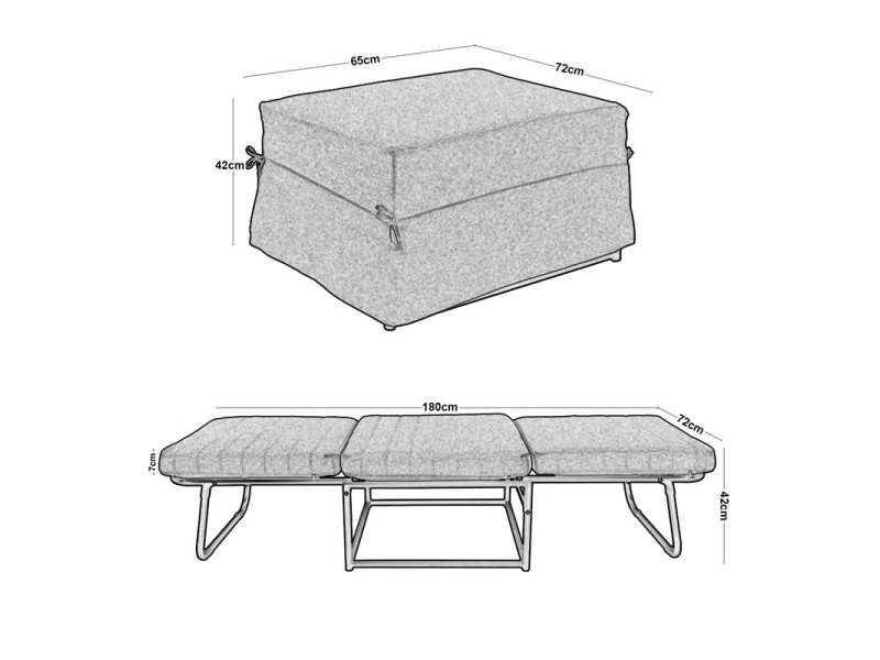 Logan Σκαμπό - Κρεβάτι Σαλονιού - Καθιστικού, Στρώμα 7Cm, Ύφασμα Εκρού 72x65x42cm Bed:72x180x42cm
