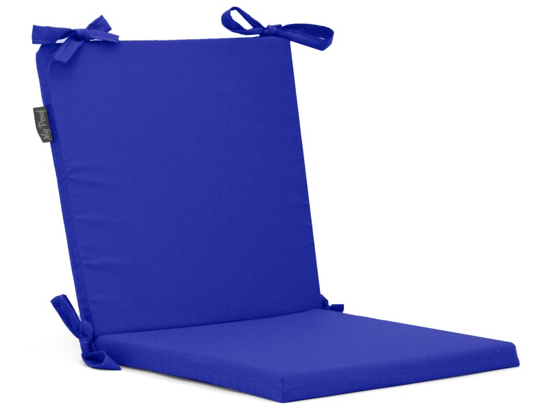 Μαξιλάρι καρέκλας με κορδόνια στην πλάτη μονόχρωμο μπλέ - Ύφασμα Κρετόν