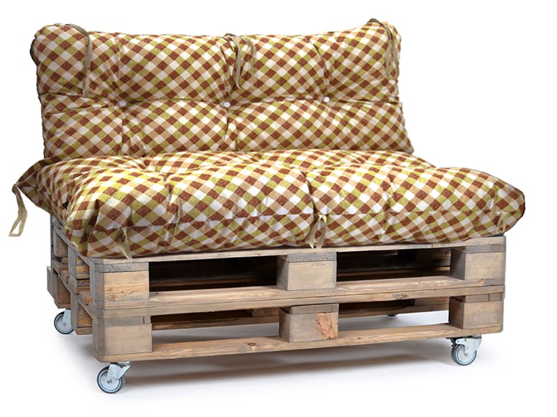 Μαξιλάρι για καναπέ με ενσωματωμένη πλάτη λονέτα - Design Καρώ Λαχανί - Μπέζ