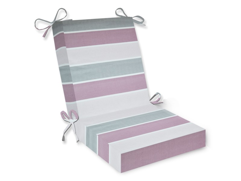 Μαξιλάρι καρέκλας λονέτα με κορδόνια στην πλάτη σχέδιο Ρίγες Φαρδιές Λιλά - Γκρι