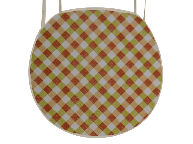 Μαξιλάρι καρέκλας με ρέλι στρογγυλό ή οβάλ λονέτα Σχέδιο Καρώ Λαχανί - Μπέζ