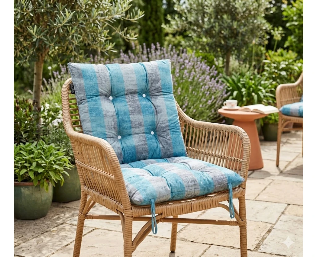 Μαξιλάρι κάθισμα μπαμπού Λονέτα Ύφασμα wide stripes turquoise design - Εικόνα 2 | Mypouf.gr