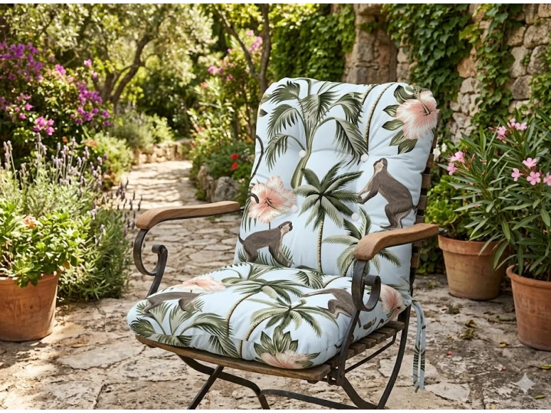 Μαξιλάρι μπαμπού Monkiki design ύφασμα λονέτα με πλάτη