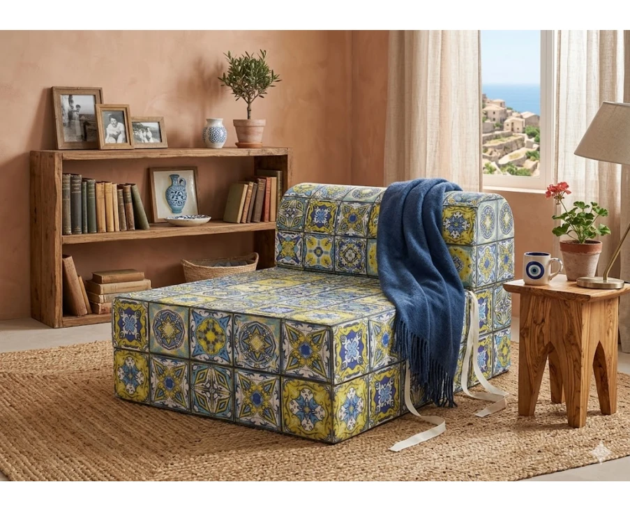 Πολυθρόνα - Κρεβάτι Flip Chair Florina Λονέτα Ύφασμα Patch Mosaic design - Εικόνα 2 | Mypouf.gr