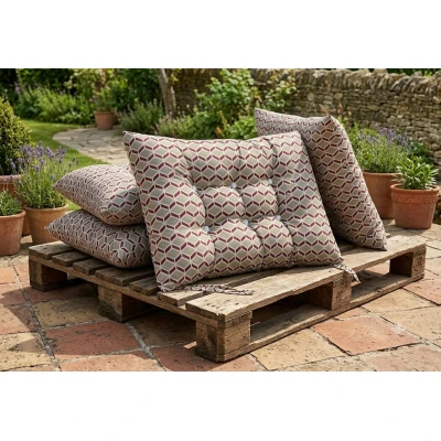 Μαξιλάρι στρογγυλό για κάθισμα με κουμπιά βαμβακερό 70% αδιαβροχοποίηση (Design Beehive Μπεζ-Μπορντώ)