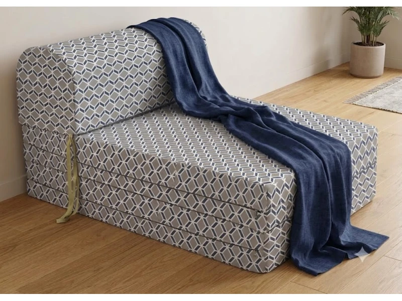 Πολυθρόνα - Κρεβάτι Flip Chair Florina - 70% αδιαβροχοποίηση Ύφασμα απόχρωση σχέδιο (Design Beehive Μπλε-Γκρι)