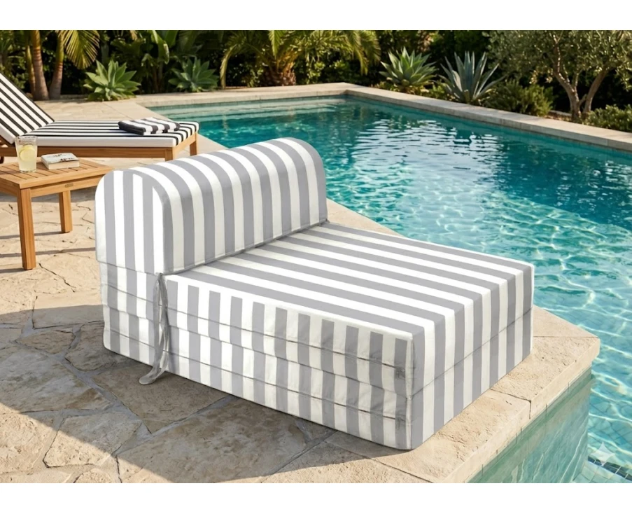 Πολυθρόνα - Κρεβάτι Flip Chair Florina - ρίγες γκρι ανοιχτό λευκές με 70% αδιαβροχοποίηση Tinos | Mypouf.gr
