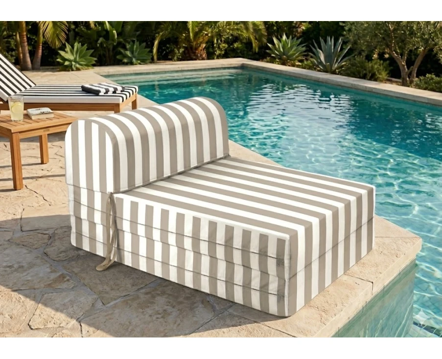 Πολυθρόνα - Κρεβάτι Flip Chair Florina - ρίγες Kakki λευκές με 70% αδιαβροχοποίηση Sifnos | Mypouf.gr