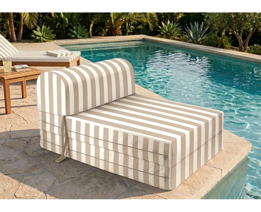 Πολυθρόνα - Κρεβάτι Flip Chair Florina - ρίγες μπεζ λευκές με 70% αδιαβροχοποίηση Naxos | Mypouf.gr