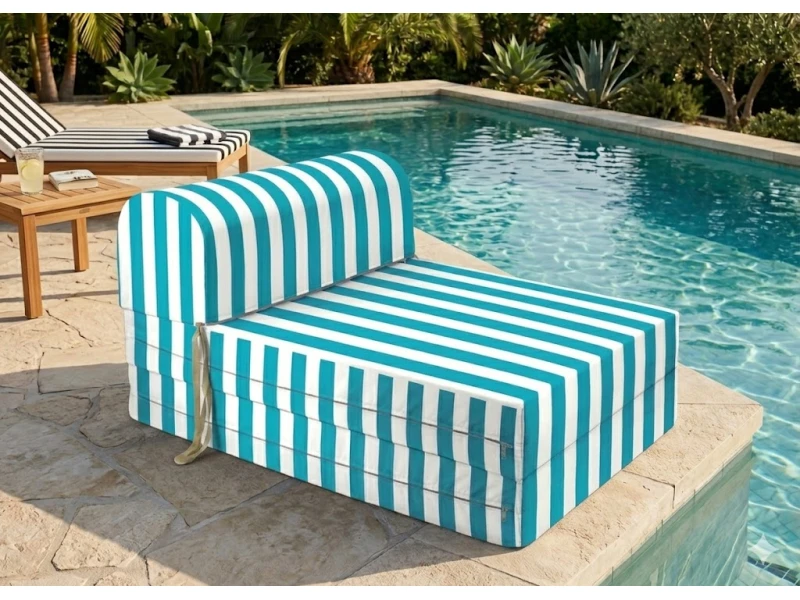 Πολυθρόνα - Κρεβάτι Flip Chair Florina - ρίγες πετρόλ λευκές με 70% αδιαβροχοποίηση Santorini
