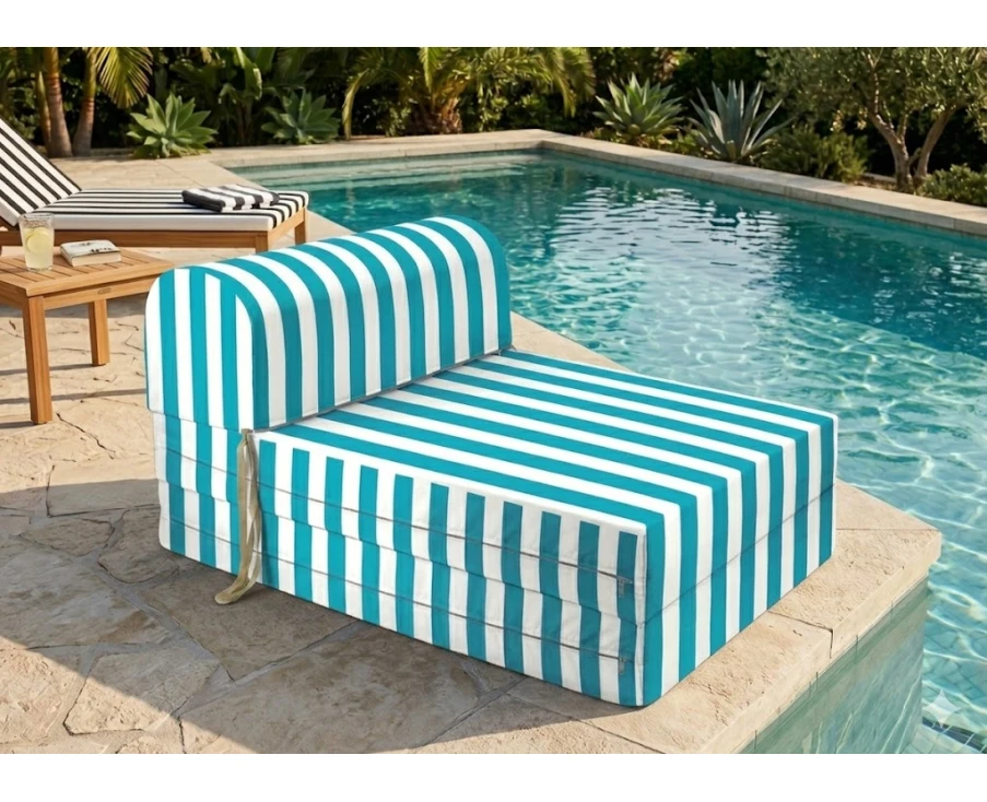 Πολυθρόνα - Κρεβάτι Flip Chair Florina - ρίγες πετρόλ λευκές με 70% αδιαβροχοποίηση Santorini | Mypouf.gr