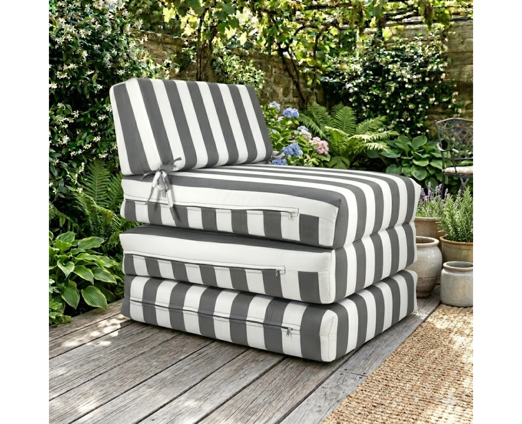Πολυθρόνα - Κρεβάτι Flip Chair Panama ρίγες ανθρακί λευκές με 70% αδιαβροχοποίηση Milos | Mypouf.gr