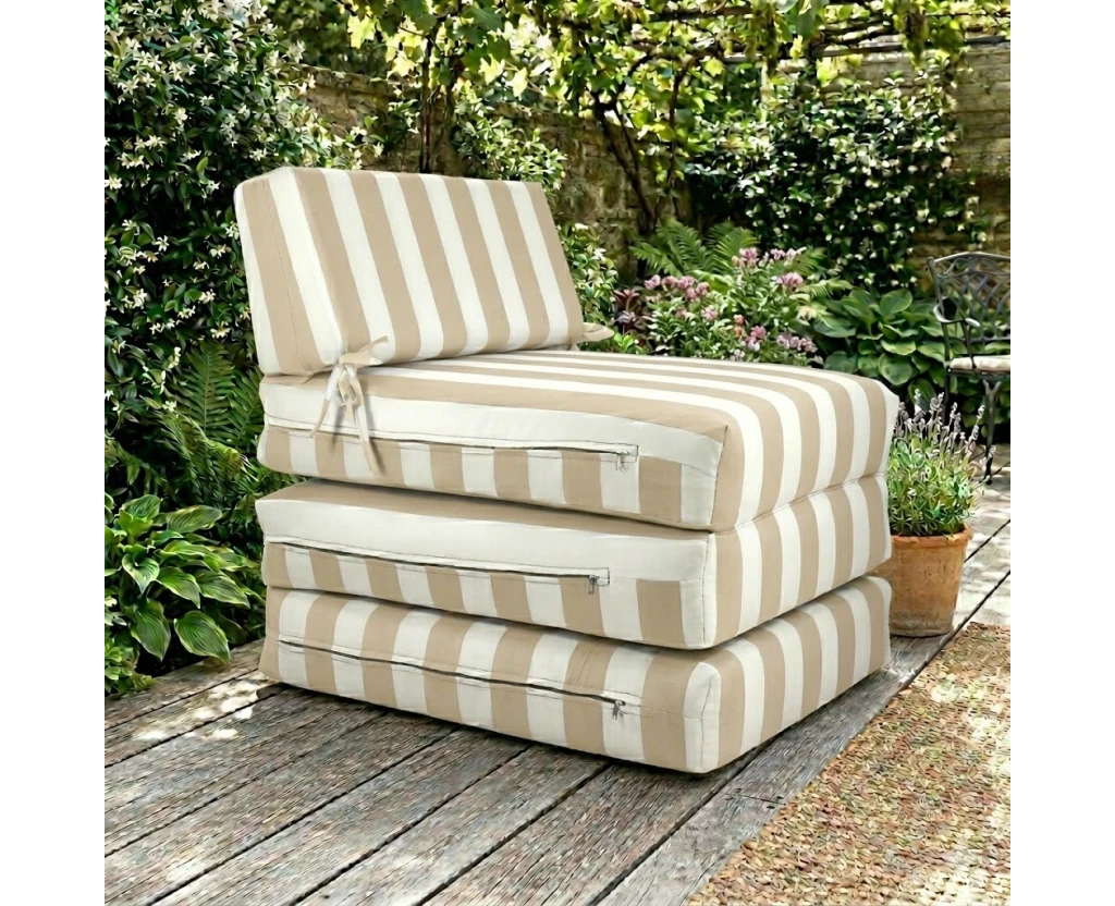 Πολυθρόνα - Κρεβάτι Flip Chair Panama ρίγες μπεζ λευκές με 70% αδιαβροχοποίηση Naxos | Mypouf.gr