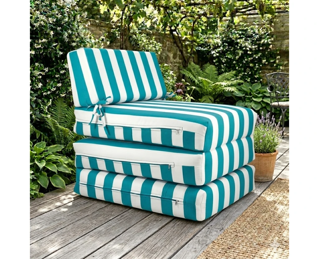 Πολυθρόνα - Κρεβάτι Flip Chair Panama ρίγες πετρόλ λευκές με 70% αδιαβροχοποίηση Santorini | Mypouf.gr