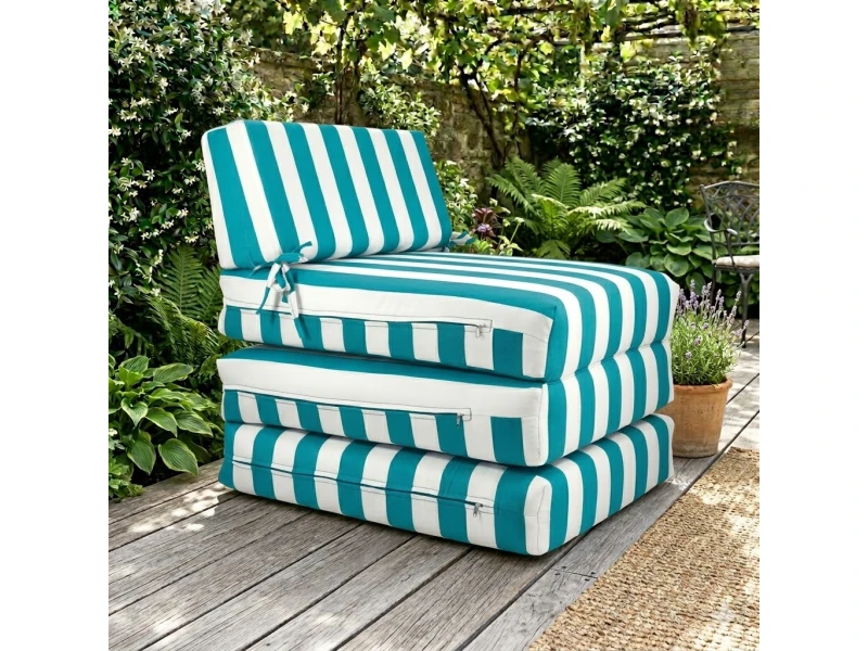 Πολυθρόνα - Κρεβάτι Flip Chair Panama ρίγες πετρόλ λευκές με 70% αδιαβροχοποίηση Santorini