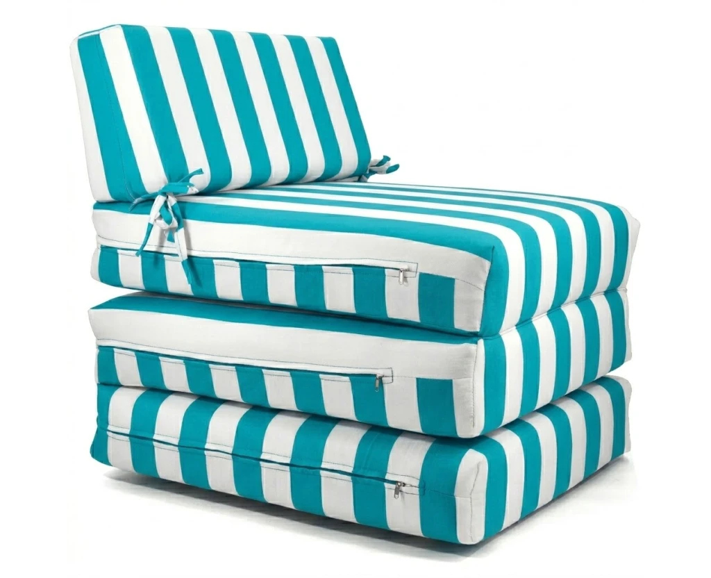 Πολυθρόνα - Κρεβάτι Flip Chair Panama ρίγες πετρόλ λευκές με 70% αδιαβροχοποίηση Santorini | Mypouf.gr