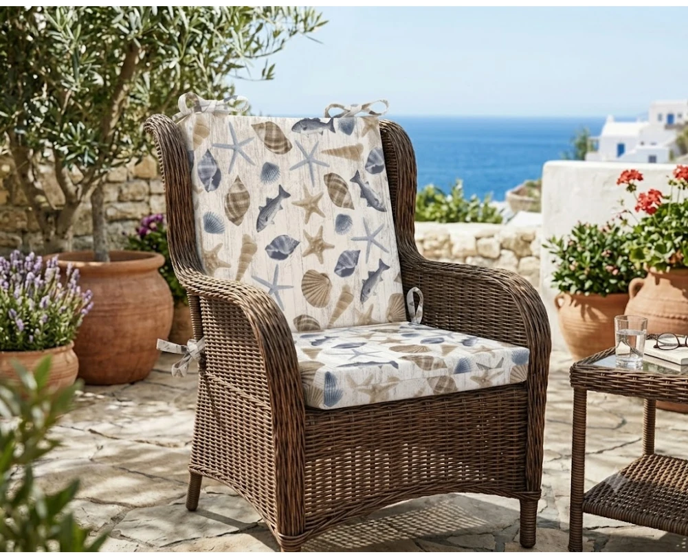 Μαξιλάρι καρέκλας λονέτα με κορδόνια στην πλάτη Oceania design | Mypouf.gr