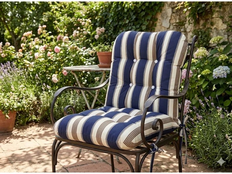 Μαξιλάρι μπαμπού dark blue stripes design ύφασμα λονέτα με πλάτη