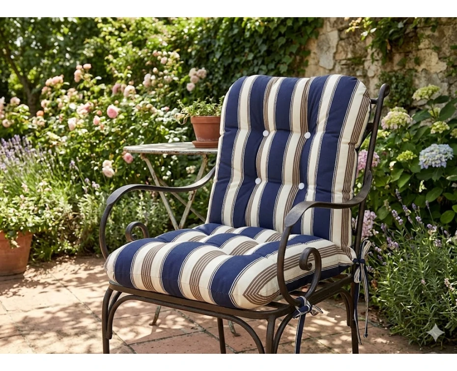 Μαξιλάρι μπαμπού dark blue stripes design ύφασμα λονέτα με πλάτη | Mypouf.gr