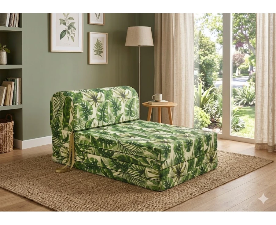 Πολυθρόνα - Κρεβάτι Flip Chair Florina - 70% αδιαβροχοποίηση Ύφασμα απόχρωση σχέδιο (Leaves 16137) | Mypouf.gr