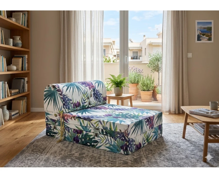 Πολυθρόνα - Κρεβάτι Flip Chair Florina - 70% αδιαβροχοποίηση Ύφασμα απόχρωση σχέδιο (Leaves 8813) - Εικόνα 2 | Mypouf.gr
