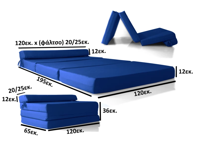 Καναπές - Κρεβάτι Flip Sofa μπλε Kansas με φερμουάρ