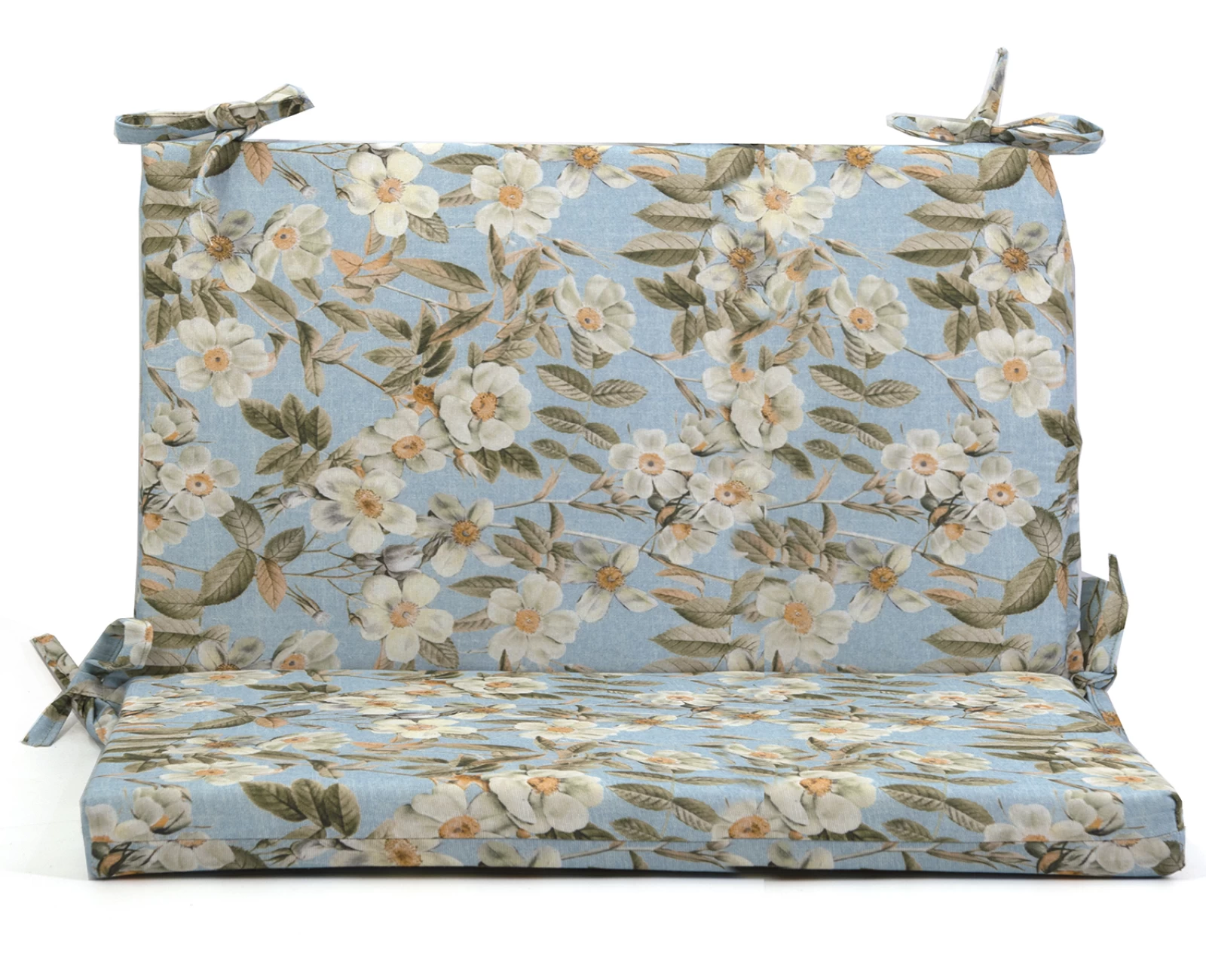 Μαξιλάρι για καναπέδες λονέτα με κορδόνια στην πλάτη απόχρωση του γαλάζιου με σχέδιo λουλούδια Leire 601 | Mypouf.gr