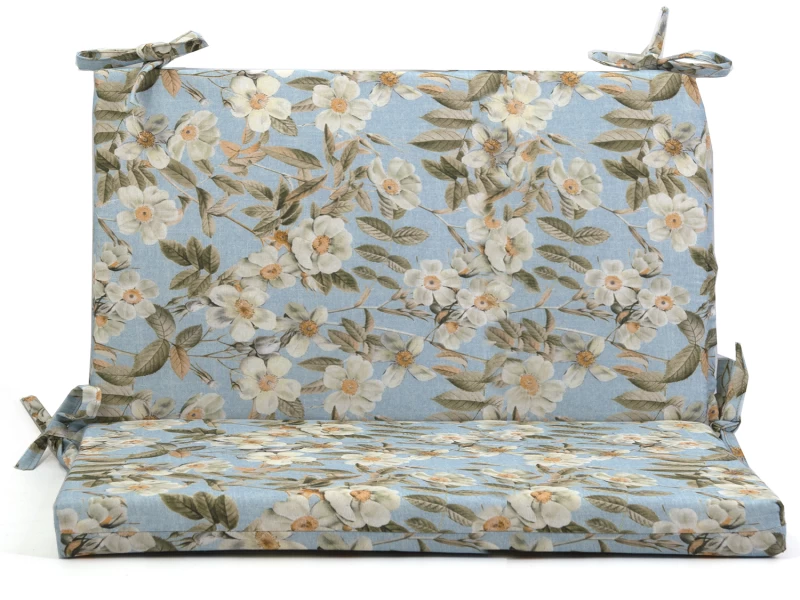 Μαξιλάρι για καναπέδες λονέτα με κορδόνια στην πλάτη απόχρωση του γαλάζιου με σχέδιo λουλούδια Leire 601