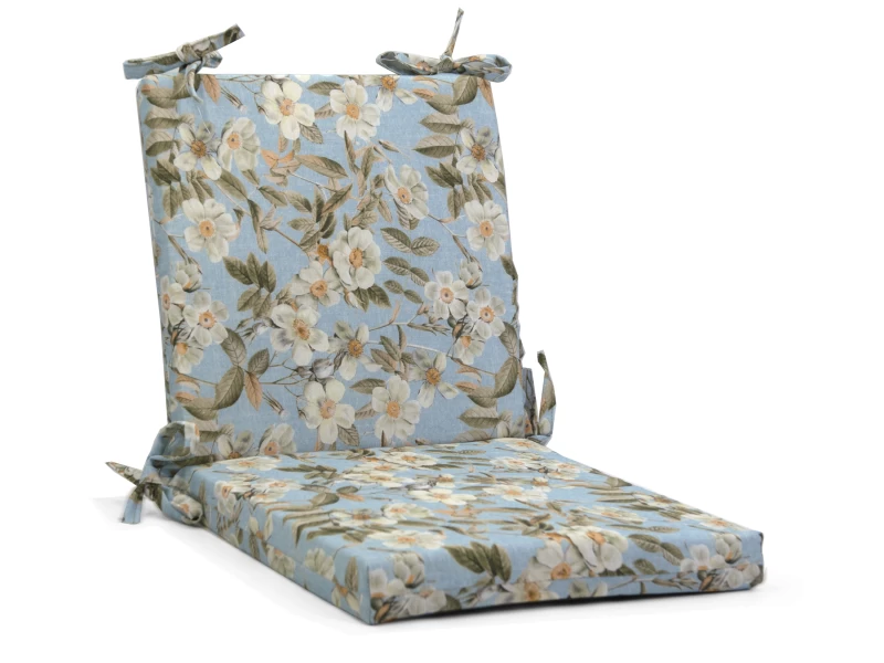 Μαξιλάρι καρέκλας λονέτα με κορδόνια στην πλάτη απόχρωση του γαλάζιου με σχέδιo λουλούδια Leire 601