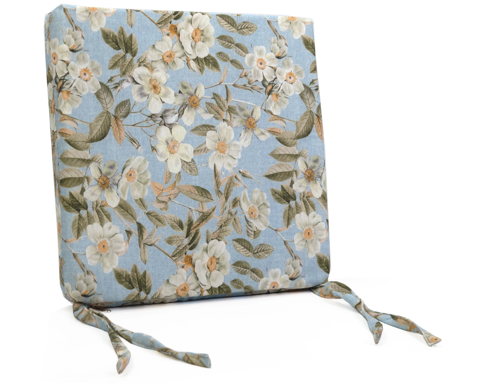 Μαξιλάρι Καρέκλας Με Δέσιμο - Λονέτα Ύφασμα απόχρωση του γαλάζιου με σχέδιo λουλούδια Leire 601 | Mypouf.gr