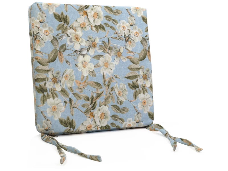 Μαξιλάρι Καρέκλας Με Δέσιμο - Λονέτα Ύφασμα απόχρωση του γαλάζιου με σχέδιo λουλούδια Leire 601