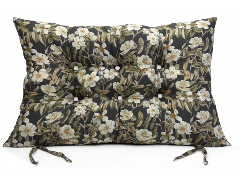 Μαξιλάρι Κάθισμα με κουμπιά - Μπαμπού Λονέτα Ύφασμα απόχρωση του ανθρακί με σχέδιo λουλούδια Leire 801