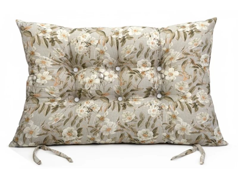 Μαξιλάρι Κάθισμα με κουμπιά - Μπαμπού Λονέτα Ύφασμα απόχρωση του μπεζ με σχέδιo λουλούδια Leire 101
