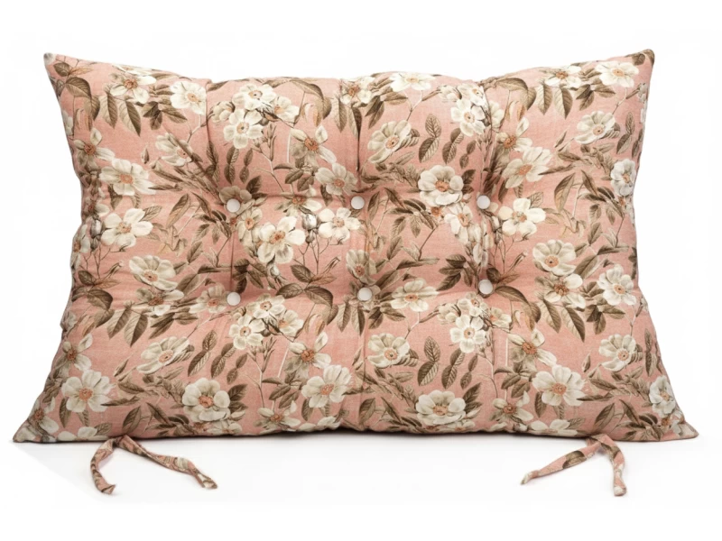 Μαξιλάρι Κάθισμα με κουμπιά - Μπαμπού Λονέτα Ύφασμα απόχρωση του σομόν με σχέδιo λουλούδια Leire 301