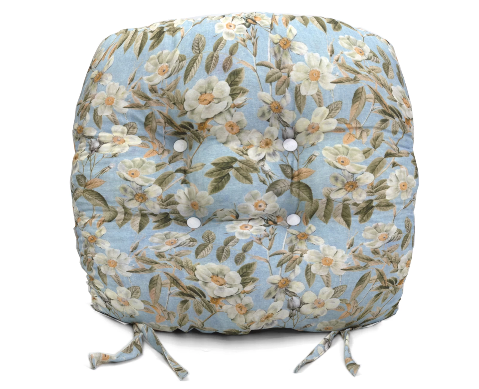 Μαξιλάρι στρογγυλό κάθισμα μπαμπού Λονέτα Ύφασμα απόχρωση του γαλάζιου με σχέδιo λουλούδια Leire 601 | Mypouf.gr