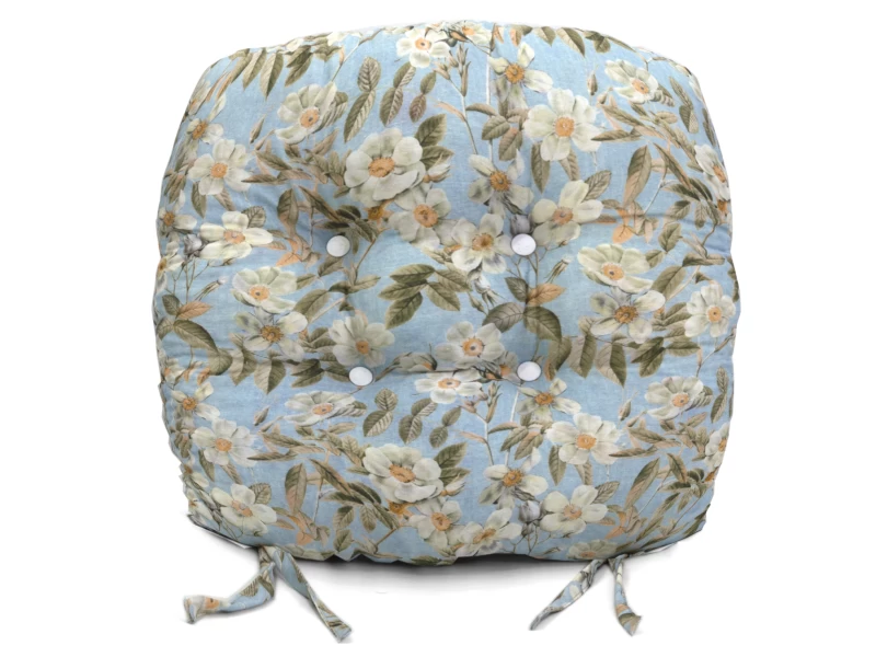 Μαξιλάρι στρογγυλό κάθισμα μπαμπού Λονέτα Ύφασμα απόχρωση του γαλάζιου με σχέδιo λουλούδια Leire 601