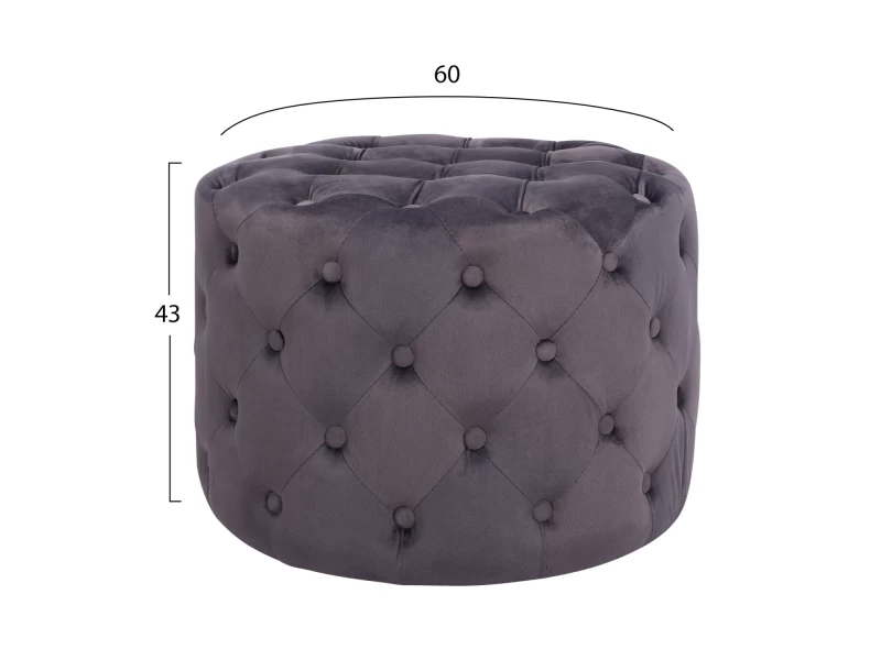 ΣΚΑΜΠΟ KASSIE  ΓΚΡΙ ΒΕΛΟΥΔΟ ΤΥΠΟΥ CHESTERFIELD HM8406.01 Φ60x43Υ εκ.