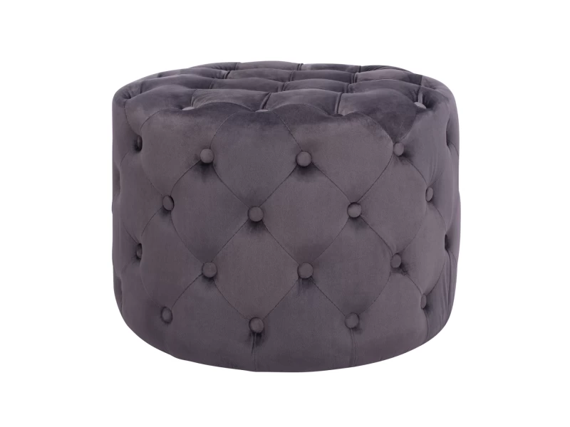 ΣΚΑΜΠΟ KASSIE  ΓΚΡΙ ΒΕΛΟΥΔΟ ΤΥΠΟΥ CHESTERFIELD HM8406.01 Φ60x43Υ εκ.