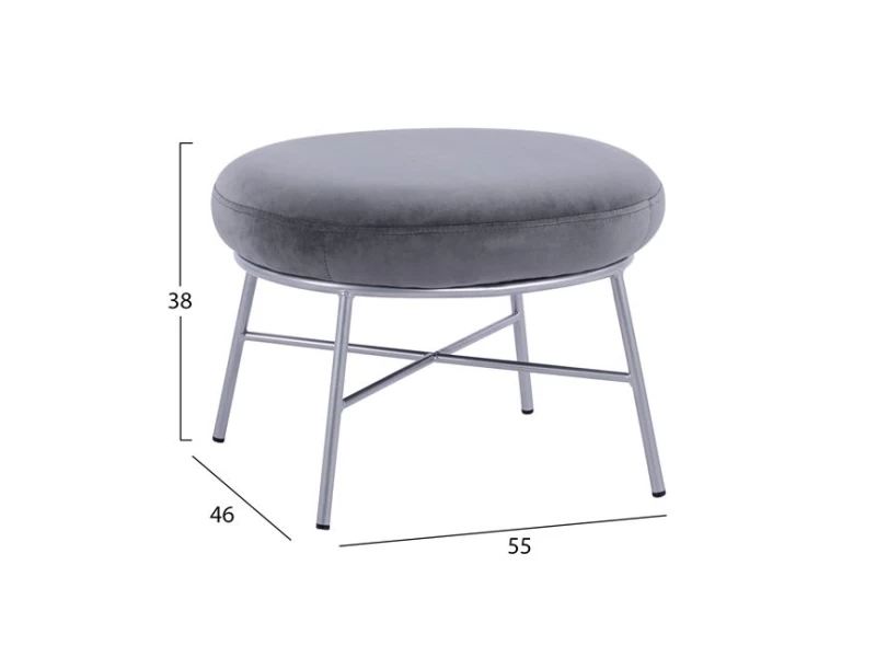 ΣΚΑΜΠΟ ΥΠΟΠΟΔΙΟ TRUDI HM8640.01 ΑΠΟ ΓΚΡΙ ΒΕΛΟΥΔΟ ΜΕ ΑΣΗΜΙ ΒΑΣΗ 55x46x38Υ εκ.