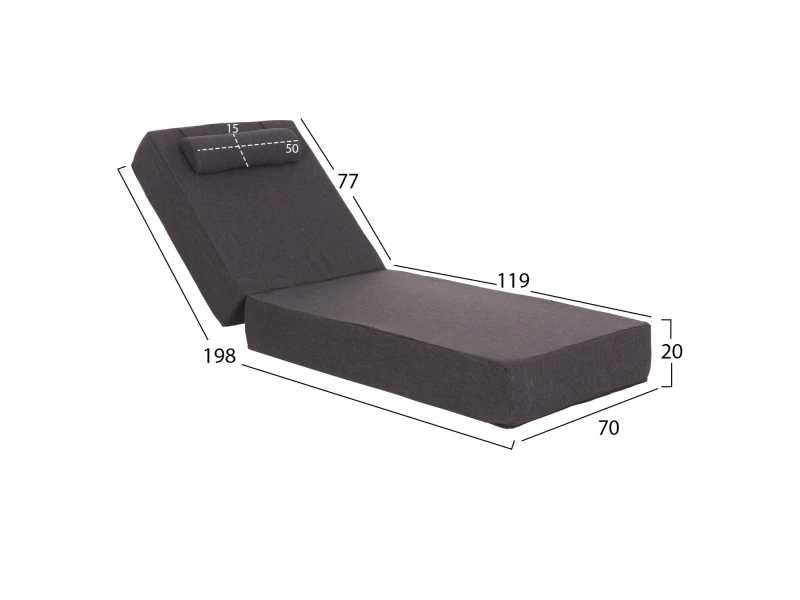 ΜΑΞΙΛΑΡΙ ΞΑΠΛΩΣΤΡΑΣ KIHEI HM21094.03 OLEFIN ΣΚΟΥΡΟ ΓΚΡΙ ΜΕ FOAM 198x70x20Υεκ