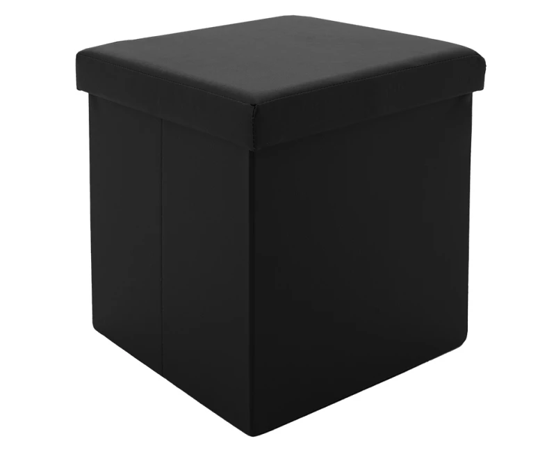 Σκαμπό-Μπαούλο Crystal Pu Μαύρο 38X38X38Εκ