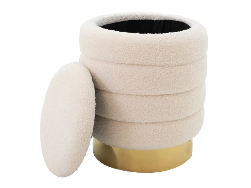 Σκαμπό-Μπαούλο Dazzle Μπουκλέ Cream-Χρυσό Φ36X44Εκ