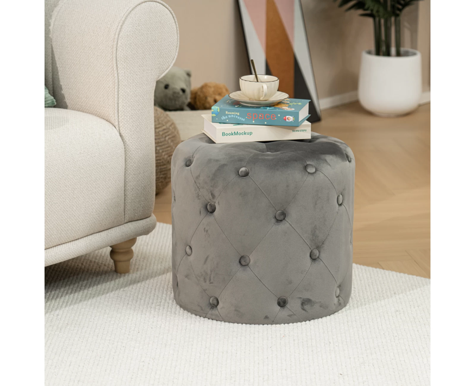 Σκαμπό-Πουφ Seval Βελούδο Ανθρακί Φ49X47Εκ | Mypouf.gr Σκαμπό-Πουφ Seval Βελούδο Ανθρακί Φ49X47Εκ | Mypouf.gr