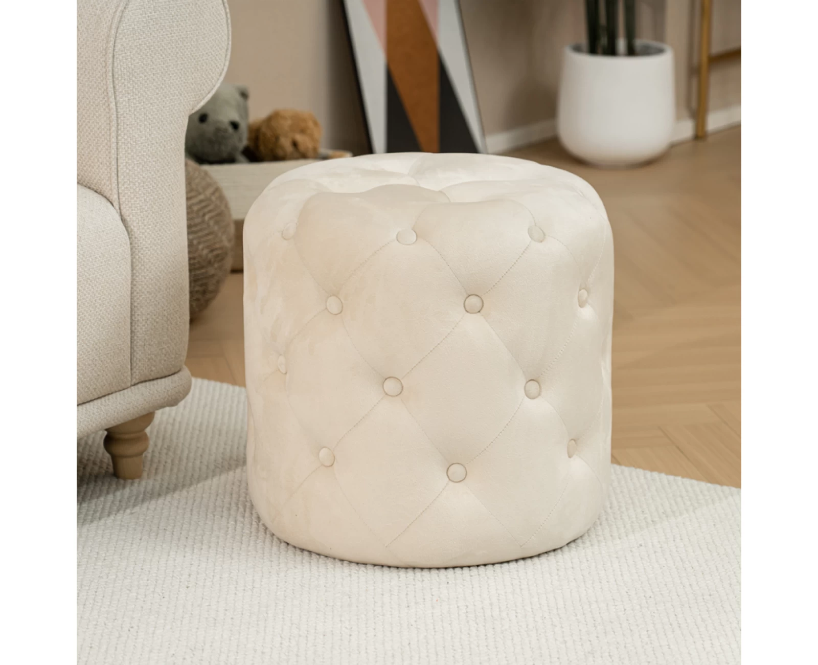 Σκαμπό-Πουφ Seval Βελούδο Κρεμ Φ49X47Εκ | Mypouf.gr Σκαμπό-Πουφ Seval Βελούδο Κρεμ Φ49X47Εκ | Mypouf.gr
