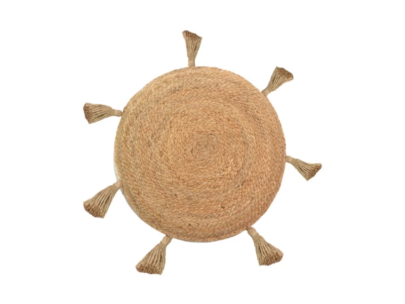 Πουφ Elefon Inart Φυσικό-Εκρού Ύφασμα Φ35X12Εκ