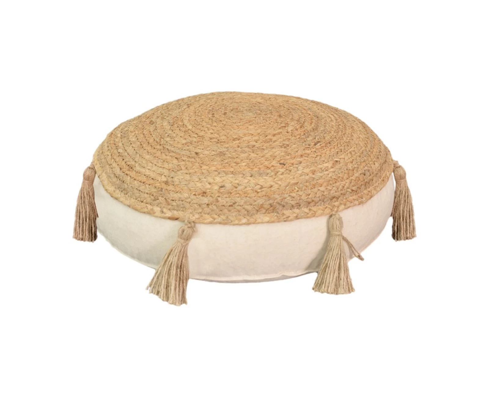 Πουφ Elefon Inart Φυσικό-Εκρού Ύφασμα Φ35X12Εκ | Mypouf.gr