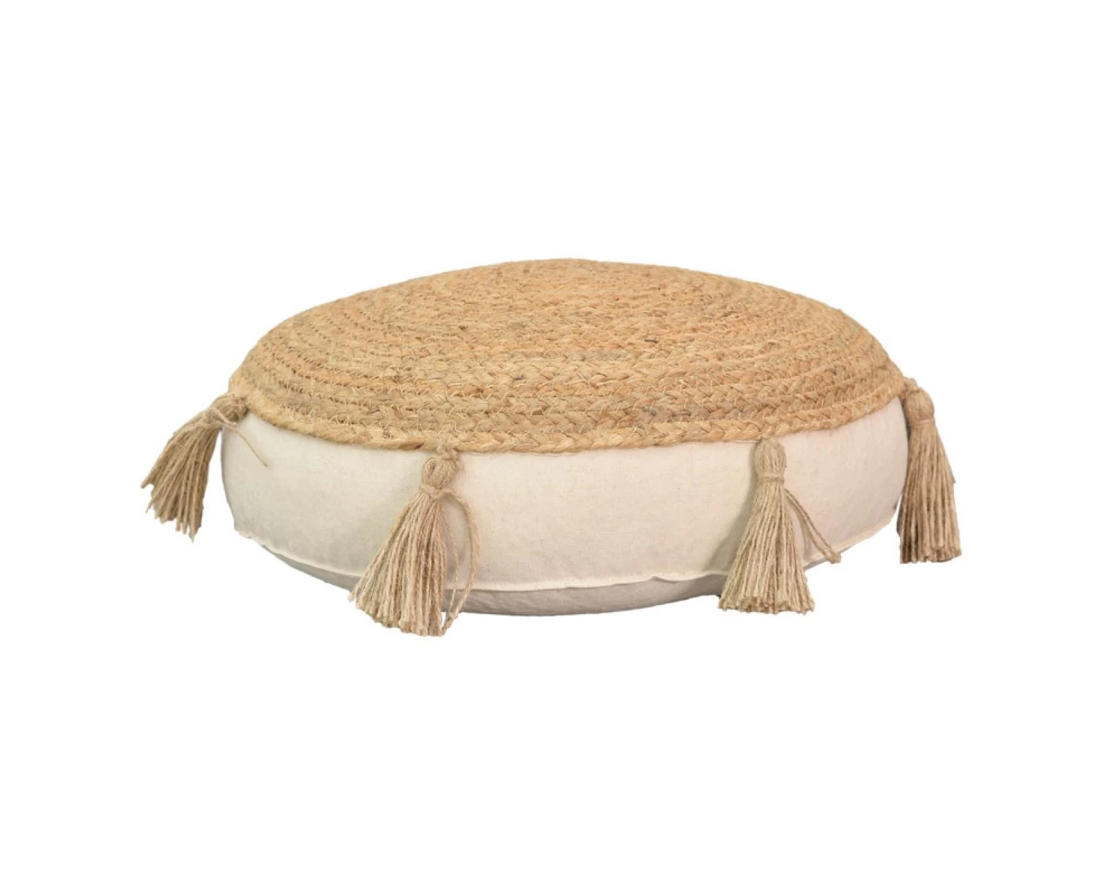 Πουφ Elefon Inart Φυσικό-Εκρού Ύφασμα Φ35X12Εκ | Mypouf.gr