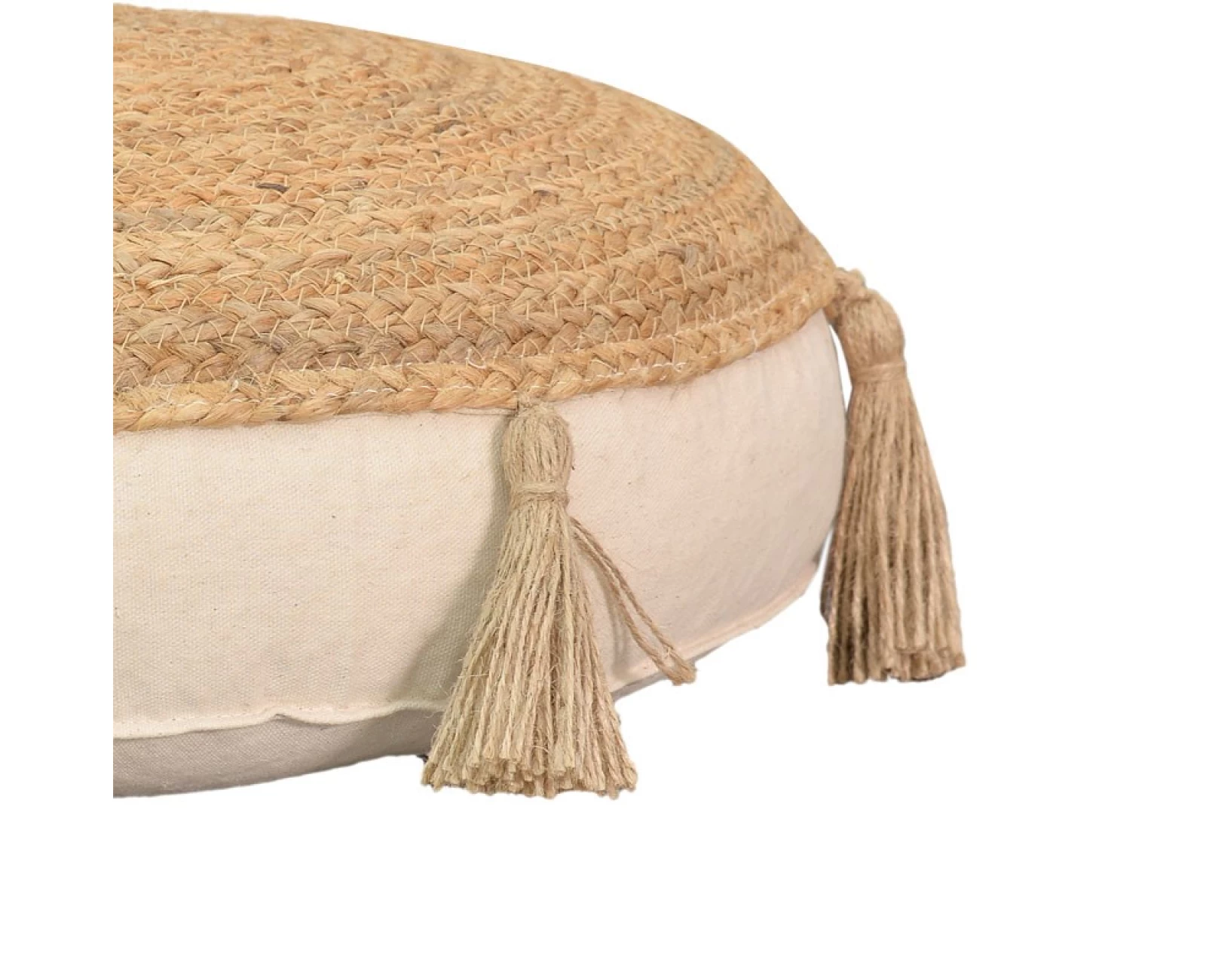 Πουφ Elefon Inart Φυσικό-Εκρού Ύφασμα Φ35X12Εκ | Mypouf.gr