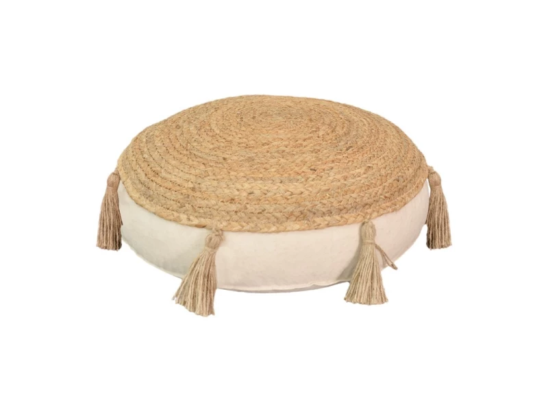 Πουφ Elefon Inart Φυσικό-Εκρού Ύφασμα Φ35X12Εκ