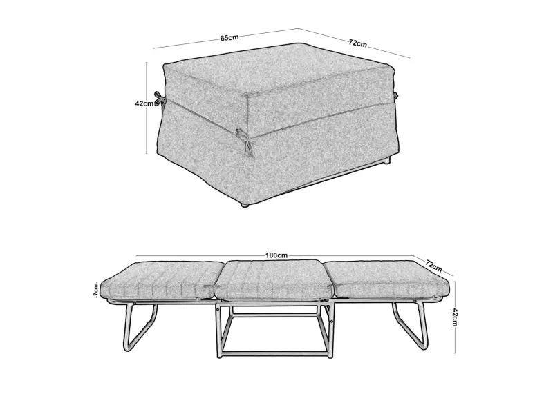 Logan Σκαμπό - Κρεβάτι Σαλονιού - Καθιστικού, Στρώμα 7Cm, Ύφασμα Εκρού 72x65x42cm Bed:72x180x42cm